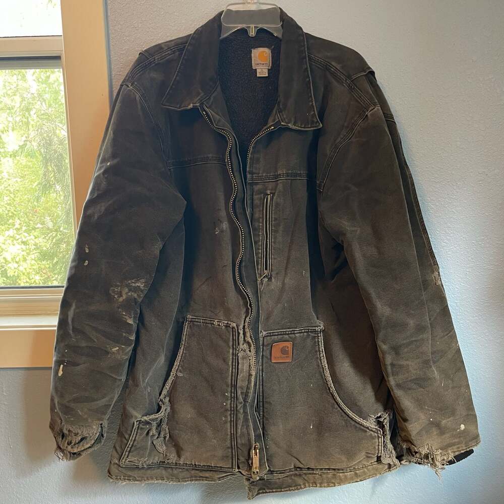 Vintage Carhartt C61 Sherpa Lined Duck Canvas Distressed Work Barn Jacket